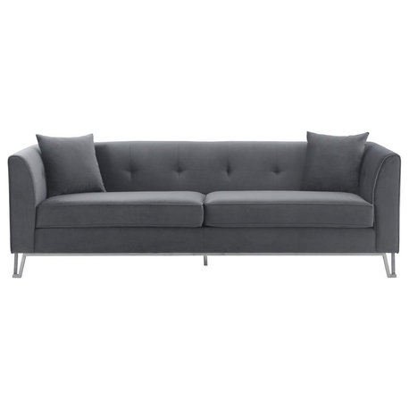 Everest 90 Gray Fabric Upholstered Sofa with Brushed Stainless Steel Legs