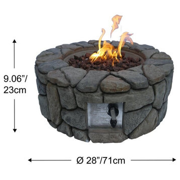 28" Outdoor round natural stone gas fire pit table for Backyard, Garden