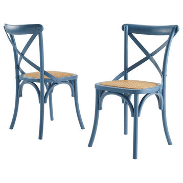 Side Dining Chair, Set of 2, Wood, Blue, Modern, Bistro Restaurant Hospitality