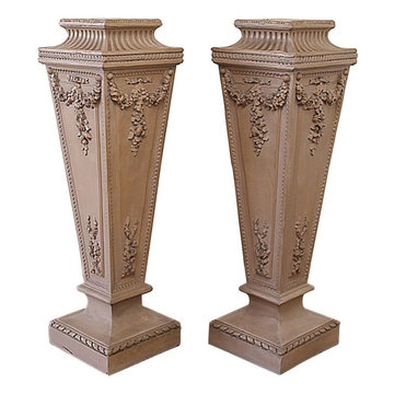 Pair of Painted Rose Swag Columns Plant Stand Pedestals