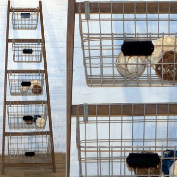 Wood Ladder With Metal Baskets