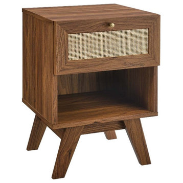 Modway Soma 1-Drawer Rattan MDF and Particleboard Nightstand in Walnut