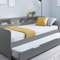 Bertie Grey Wooden Day Bed With Trundle - Day Beds