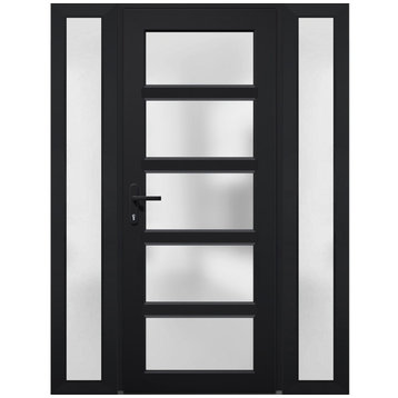Front Exterior Prehung Door Frosted Glass / Manux 8002 Black / 68 x 80" Right In