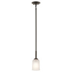 Kichler - Mini Pendant 1-Light, Olde Bronze - The straight lines and up-sized satin etched glass of this Olde Bronze 1 light mini pendant from the Shailene Collection create the perfect casual look for the updated urban lifestyle.