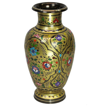Natural Geo Decorative Brass 18" Yellow/Gold Floral Chinese Jar