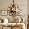Rustic Weathered Wood Globe Chandelier Metal Crystal Ceiling Light, Medium