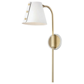 Meta LED Wall Sconce with Plug, Finish: Aged Brass, White