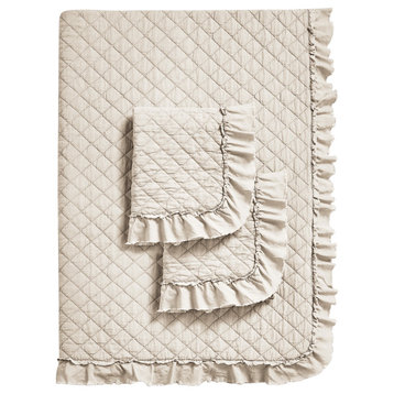 3-Piece Bedspread Coverlet Quilt Set, Lightweight, Ruffle, Taupe, Full/Queen