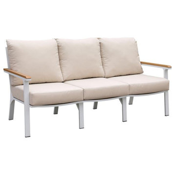 Furniture of America Sourcane Aluminum Padded Patio Sofa in White and Oak