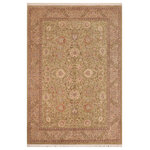 Bareens Designer Rugs - Kashan Pak Persian Rena Green/Tan Wool Rug - 10'2'' x 13'9'' - Designed with mesmerizing intricacy and gorgeous color palette, this hand-knotted masterpiece demonstrates the beauty and electrifying thrill of Pak Persian art. These meticulously hand-knotted Pak-Persian rug is made with pure wool and features breathtaking traditional, transitional, and tribal designs in bold luxurious color pallets. Known for their intricate designs these rugs are a reproduction of Persian rugs, made in Pakistan with unique Mughal designs. Made by master weavers using the same Persian texture, design and dying technique, we wanted to produce the most significant manifestation of Persian art, life, and culture. This rug is most famous for its exceptional quality, incredible designs, patterns, and vibrant rich color. Pak-Persian rugs made with Persian weave with high knot counts, which enables the high intricacy and detail found in the patterns are also referred to as "State of art", each color adds a rich beautiful detail in the artwork of this rug. The design, color, and beautiful chromatic composition with a vibrant sheen with intricate designs, exude beauty, elegance, and quality make this rug a masterpiece of its own.