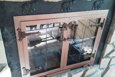 Design Specialties "Hammered Edge" Fireplace Glass Doors with "Bears Frame"