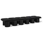 Meridian Furniture - Pavilion Black Boucle Fabric Bench, Black, Black Finish, 108" W X 31" D X 17.5" H - Bring valuable seating and remarkable style to your space with this black Pavilion Boucle Fabric Bench, an exquisite balance of style and usability for the entryway, bedroom, and beyond. Crafted from oak veneer with a black finish, this bench has a 4-inch-thick seat cushion that's channel-tufted for a touch of luxury. The bench's columnar bases add a dash of Art Deco design, making it a captivating focal point in any room.