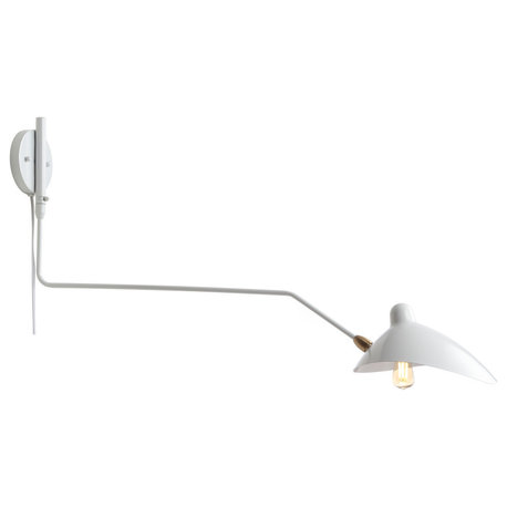 Frank 35" Iron Retro Swing LED Wall Sconce, White, White/Brass Gold