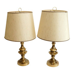 Brass Table Lamps With Shades - a Pair - Table Lamps