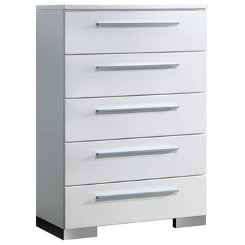 Bowery Hill Contemporary Wood 5-Drawer Chest in Glossy White