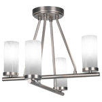 Toltec Lighting - Trinity 4 Light Semi-Flush Shown, Graphite Finish With 2.5" White Marble - Revamp your space with the Trinity 4-Light Semi-Flush Mount Light. Installation is a breeze - simply connect it to a 120 volt power supply and enjoy. Customize the ambiance with dimmable lighting (dimmer not included). This product is designed to be energy-efficient and LED compatible, ensuring convenience and cost savings. Versatile and suitable for everyday use, this semi-flush mount is compatible with candelabra base bulbs. Maintenance is easy. Simply use a damp cloth, as no chemicals are needed. With its streamlined hardwired design, this light adds a touch of sophistication to any room. The durable glass shade guarantees even light diffusion when in use. Choose from multiple finish and color variations to match your style.