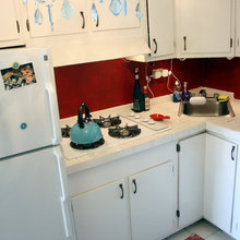 Turquoise and Red Kitchen