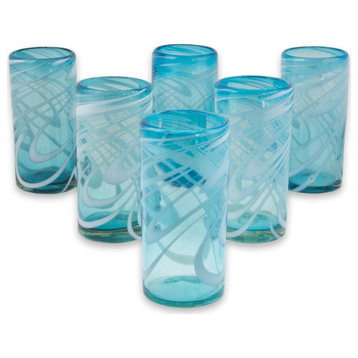 NOVICA Whirling Aquamarine And Blown Glass Highball Glasses  (Set Of 6)