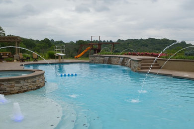 Large Pool with Water Features and LED Colored Lights
