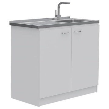 TuHome White Modern Engineered Wood Napoles Utility Sink with Cabinet