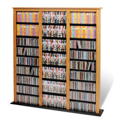 Prepac Triple Width Barrister CD DVD Media Storage Tower in Oak and Black - Media Racks And Towers