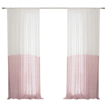 French Linen Voile Colorblock Curtain, Pink