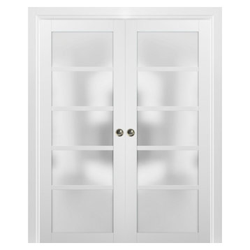 French Double Pocket Doors 48 x 96 & Frames | Quadro 4002 White Silk