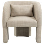 Meridian Furniture - Sawyer Beige Weaved Polyester Fabric Accent Chair, Beige, Weaved Fabric - Give guests the best seat in the house when you seat them in this Sawyer weaved fabric accent hair. The boxy look of this chair is an instant attention-getter and makes it an ideal addition to your modern or contemporary decorative setting. The rich beige polyester fabric features a woven design for added textural appeal and beauty, and the chair comes with an additional pillow to help support your back and lumbar region.