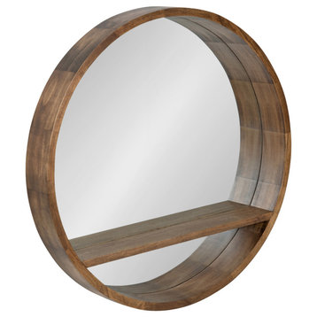 Hutton Round Mirror with Shelf, Rustic Brown 30 Diameter