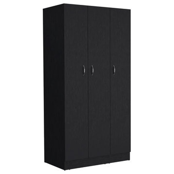 Armoire Wardrobe With 3-Doors, 2-Drawers and 4-Tier Shelves, Black, Bedroom