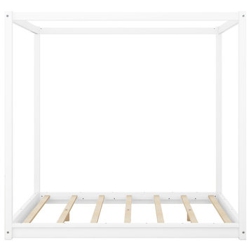 Gewnee Queen Size Canopy Platform Bed with Support Legs in White