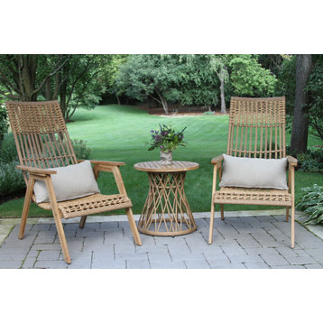 Teak and Wicker Basket Lounger Chair, Set of 2, Bohemian