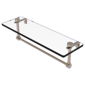 16" Glass Vanity Shelf with Integrated Towel Bar, Antique Pewter