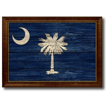 South Carolina State Textured Flag Print With Brown Gold Frame, 19"x27"