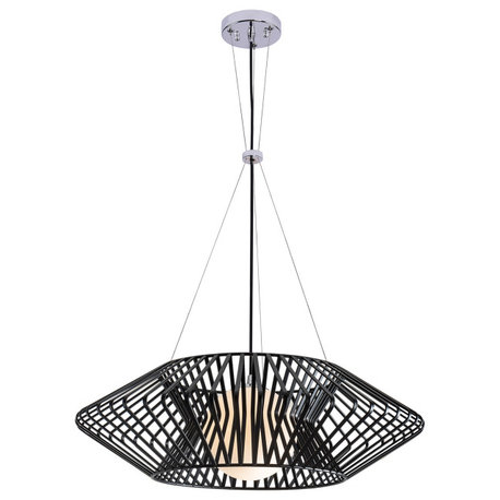 Hebe 1 Light Geometric Metal Glass Shade Pendant Chandelier, Black Finish