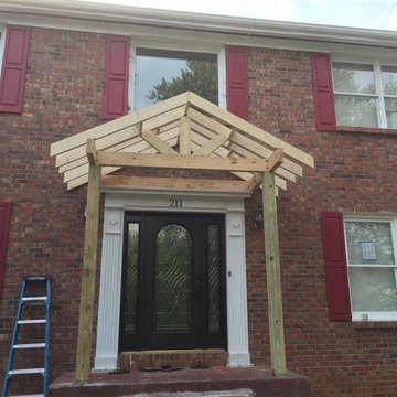 Cricket Walk Project; building front entry Gable porch and stone work
