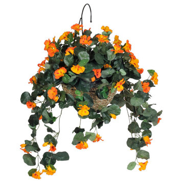 Artificial Orange Yellow Nasturtium Water Hyacinth Hanging Basket , Natural Wate