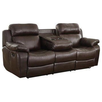 Pemberly Row 21.5" Traditional Faux Leather Double Reclining Sofa in Brown