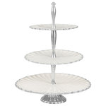 Julia Knight - Peony 16" Three-Tiered Server Snow - Fill your home with beauty. Just like the Peony, Julia Knight��_s serveware pieces are beautiful, but never high maintenance! Knight��_s romantic Peony Collection is known for its signature scalloped edges that embody the fullness, lushness and rounded bloom of nature��_s ��_Queen of Flowers��_. The Peony has been cherished for centuries and is known worldwide for symbolizing prosperity, honor, good fortune & a happy marriage! Handcrafted and painted by artisans, this gorgeous 16" three-tiered server will put your appetizers and desserts up onto the pedestal they deserve! Easily stackable to create a beautiful multi-tier display! Mix and match all of the remarkable colors in the Peony Collection or pair with pieces from Julia Knight��_s Floral, Classic or By the Sea Collections!