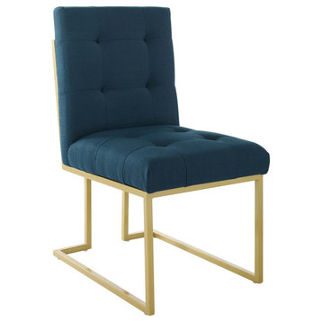 Tufted Dining Chair, Heidi Giselle Side Chair, Gold Guest Chair, Fabric, Blue