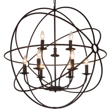 CWI LIGHTING 5464P32DB-9 9 Light Up Chandelier with Brown finish