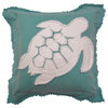 Coastal Turtle Throw Pillow, White on Caribbean Blue