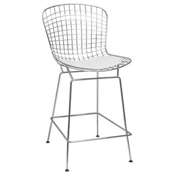Chrome Wire Counter Height Stools for Bar, White