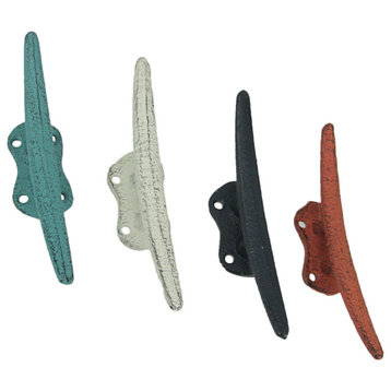 Set of 4 Colorful Coral Coastal Cast Iron Cleat Wall Hooks/Drawer Pulls Decor