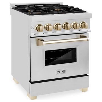 ZLINE 24" Dual Fuel Range, Stainless Steel With Gold Accents, RAZ-24-G