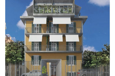 Foto della facciata di una casa moderna a quattro piani