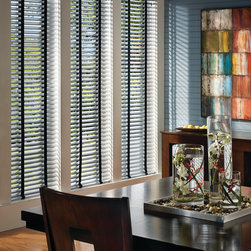 Contemporary Grey Dining Room Custom Window Horizontal Blinds by Hunter Douglas - Venetian Blinds