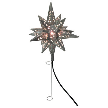 Tin Moravian Star Light Tree Topper, Pewter