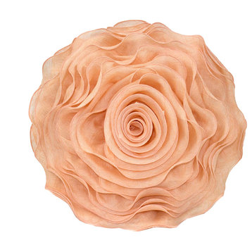 Handmade 3D Rose with Custom Fabric Decorative Throw Pillow 16", Peach